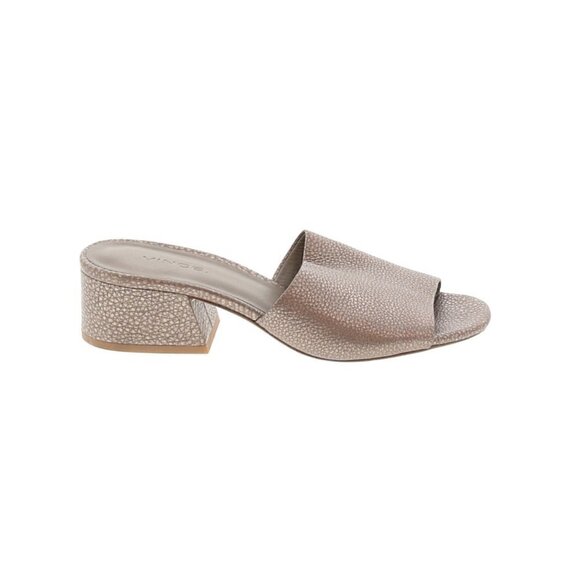 Vince Slide Sandals 5.5 Rachelle 2 Leather Block Heel Rose Gold Pebbled - Picture 1 of 8
